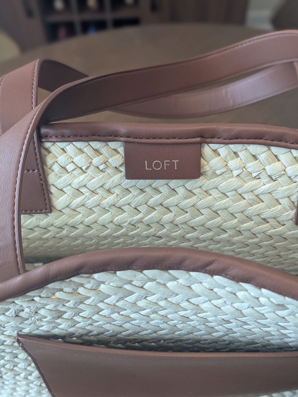 LOFT Straw Tote with Brown Leather Trim - Picture 3 of 11